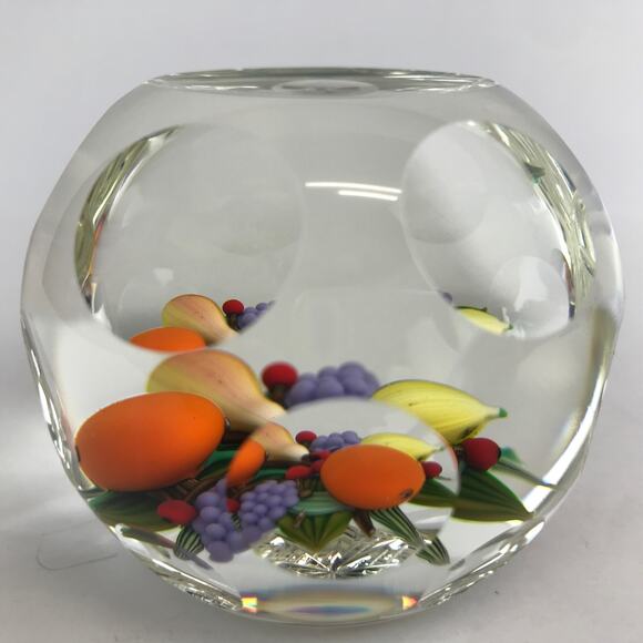 Perthshire Fruit 1994F Oranges Grapes Lemon Feather Cut Faceted Paperweight Box - Picture 7 of 15